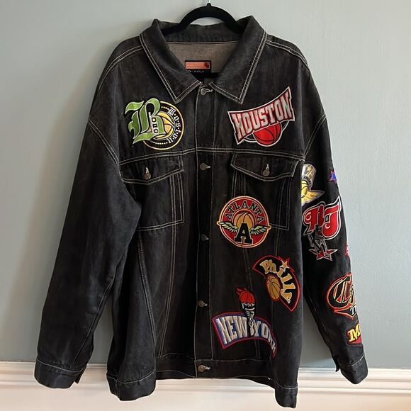 Men’s Regal Wear 2XL Vintage NBA Basketball black denim jean jacket ~ RARE! - Picture 13 of 14